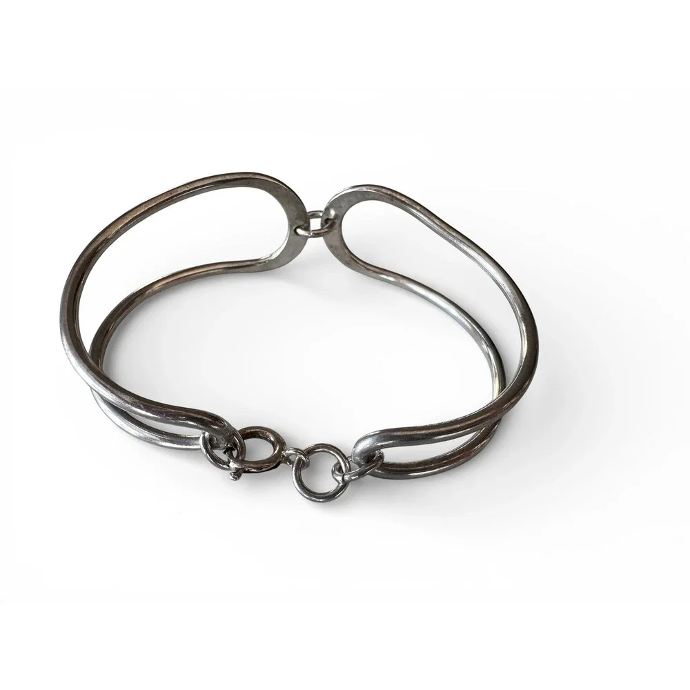Unbranded Double Band Loop Bracelet Women Silver Excellent Minimalist Sculptural